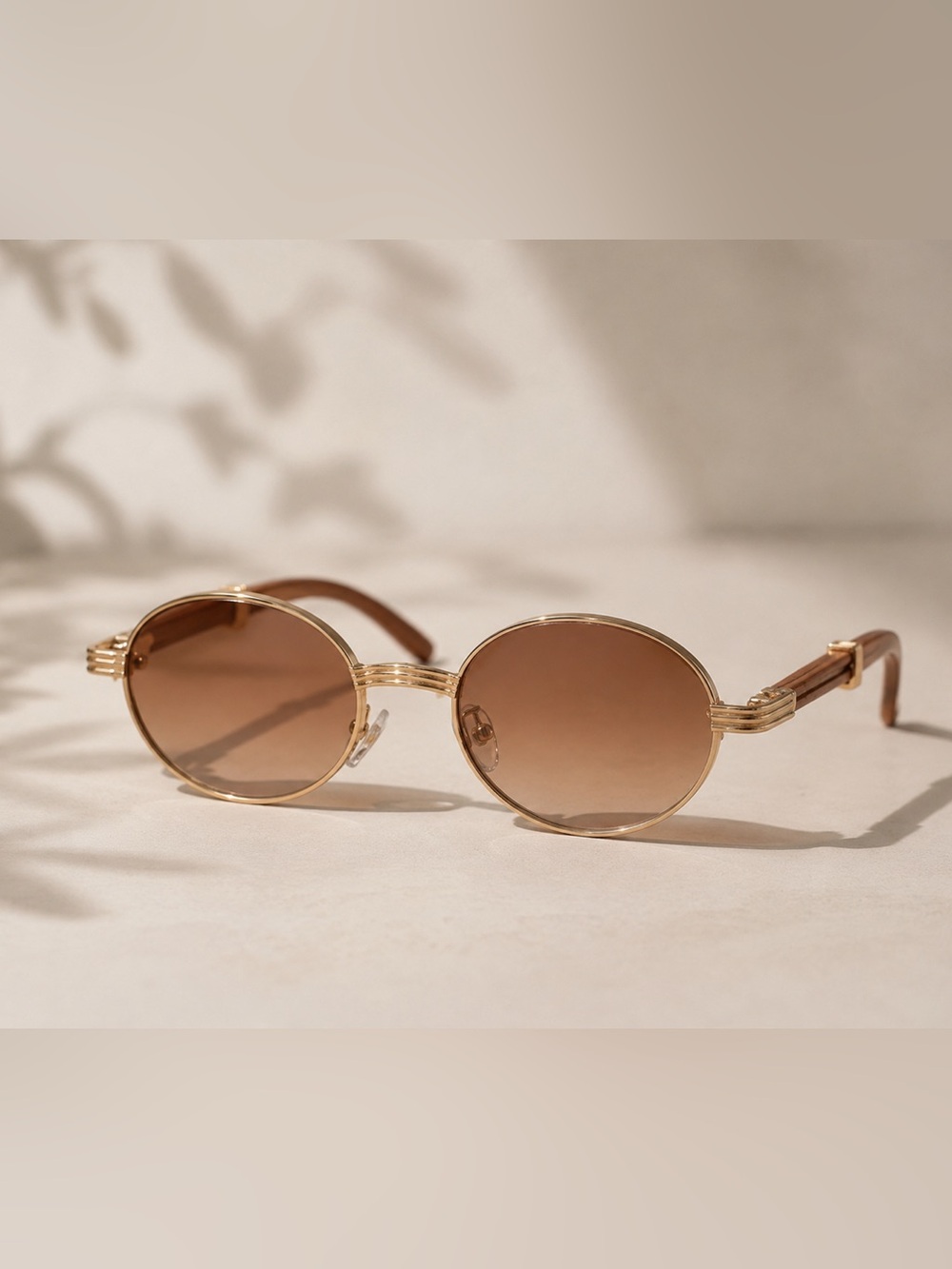 Gold Frame Rust Brown Oval Sunglasses - Women Accessories